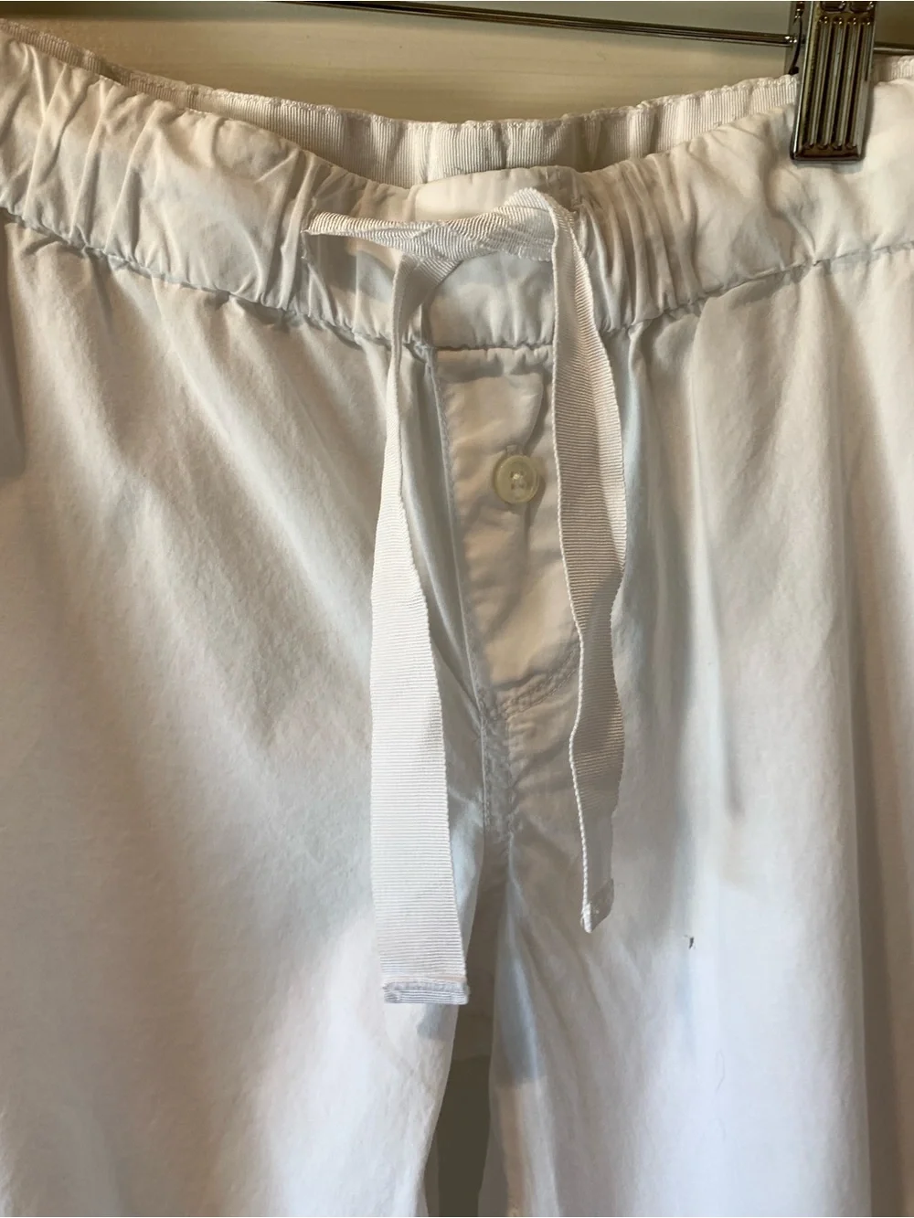 J. Crew White Cotton Pajama Set with Navy Piping